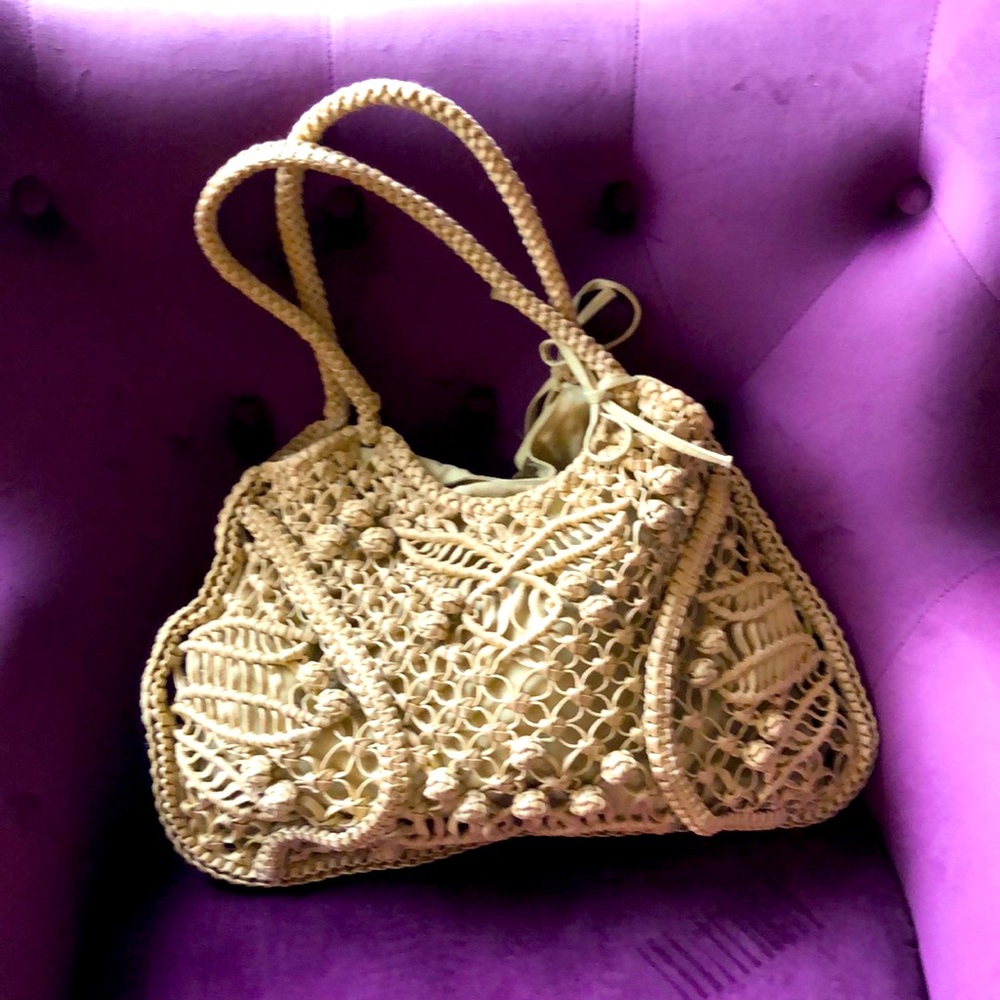 Beige Summer Straw Crocheted Summer Bag